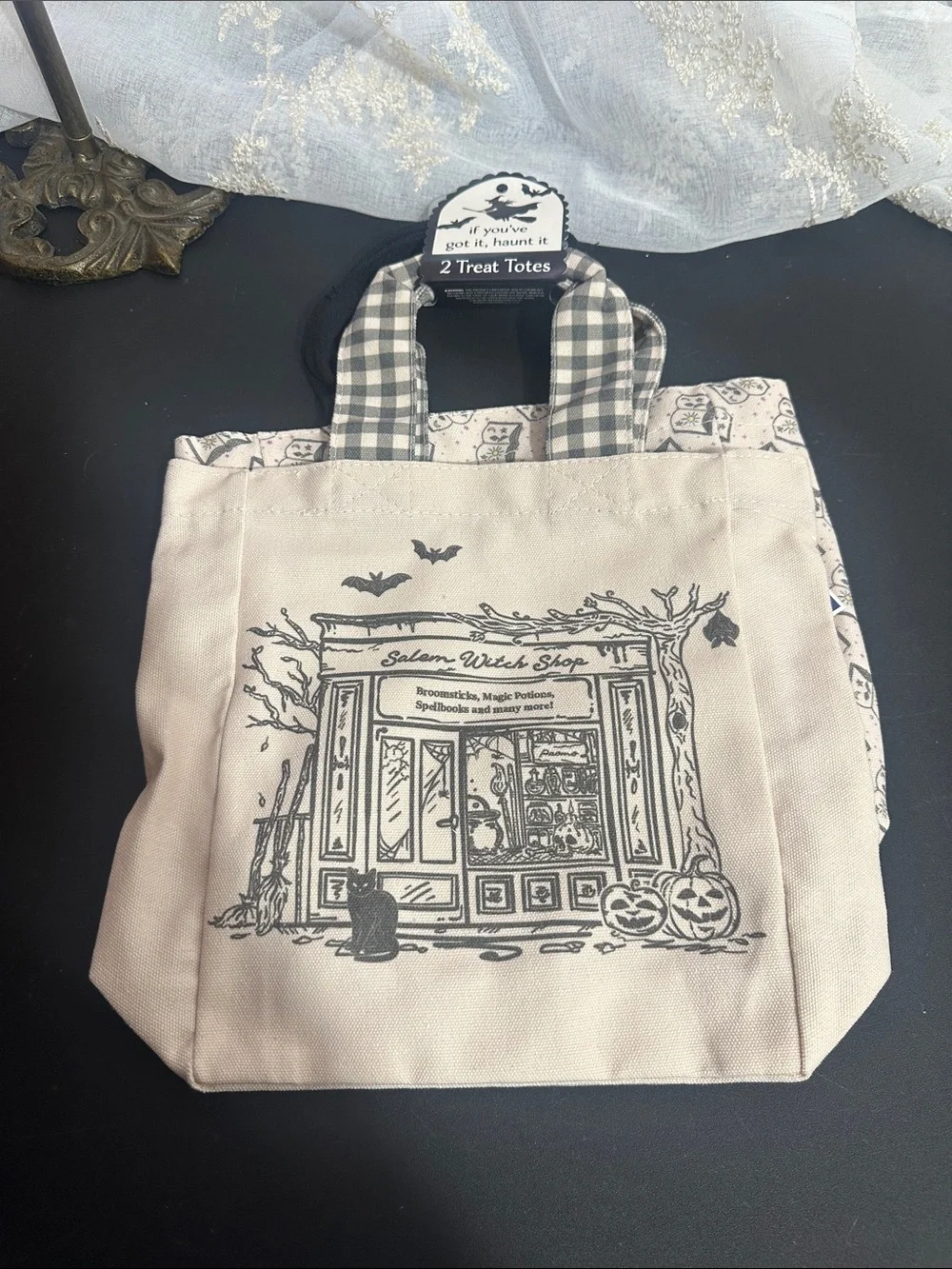 Halloween set of 2 mini canvas treat totes